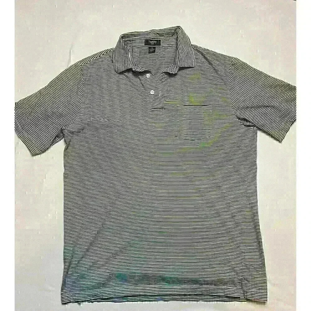 Hickey Golf Polo Shirt Men’s Large Stripes Short‎ Sleeve Athletic 100% Cotton